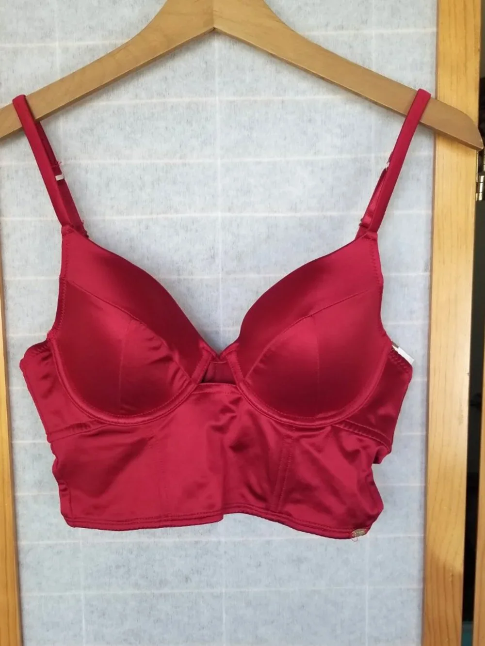 New Jessica Simpson Bra 34C Red Satin Corset Top Underwire Padded Long Line